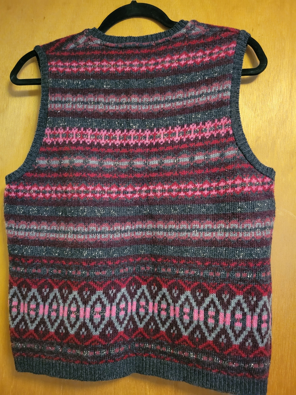 Alfani Gray and Pink Fair Isle V-Neck Sweater Vest - Picture 2 of 2